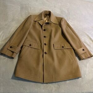 Vintage Zero King Mens Vintage 100% Pure Wool Car Coat Camel Tan 40 Made in USA